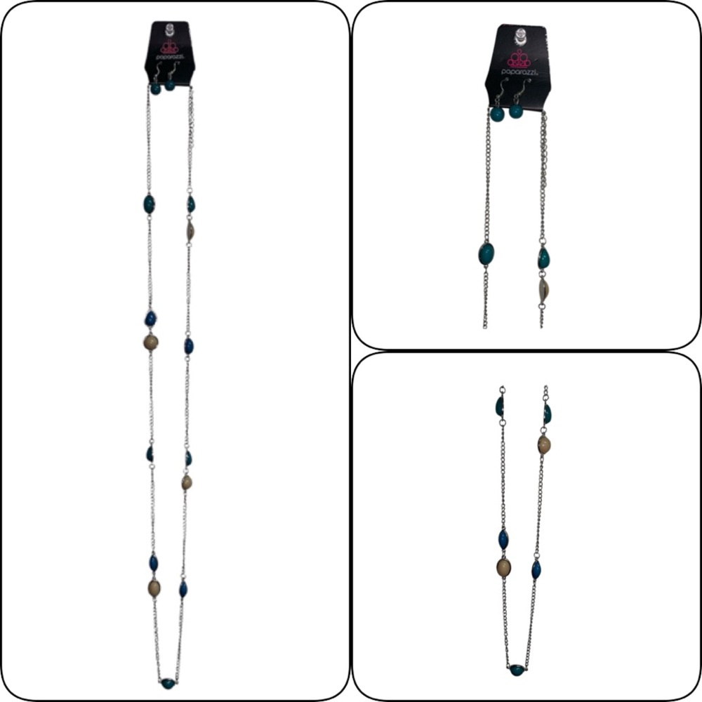 Paparazzi NEW Necklace With Earrings 
Blue, green, and yellow stones.